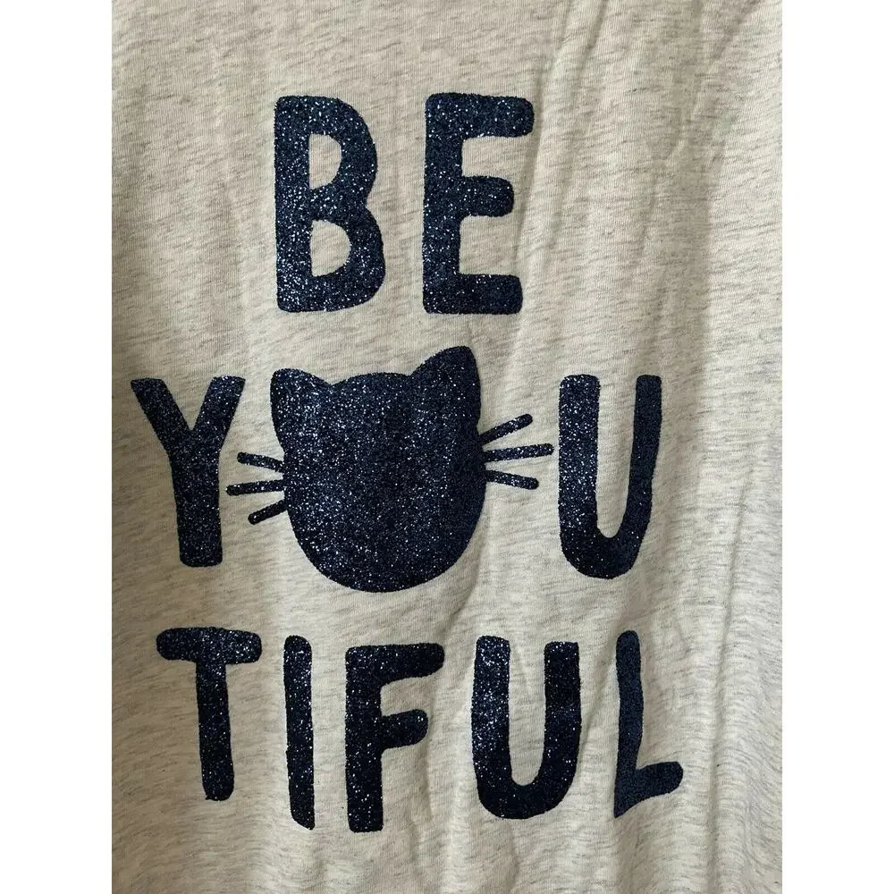 Justice Gray Blue Sparkle Be Beyoutiful Cat Girls’ Long Sleeve Tee Top Size 12